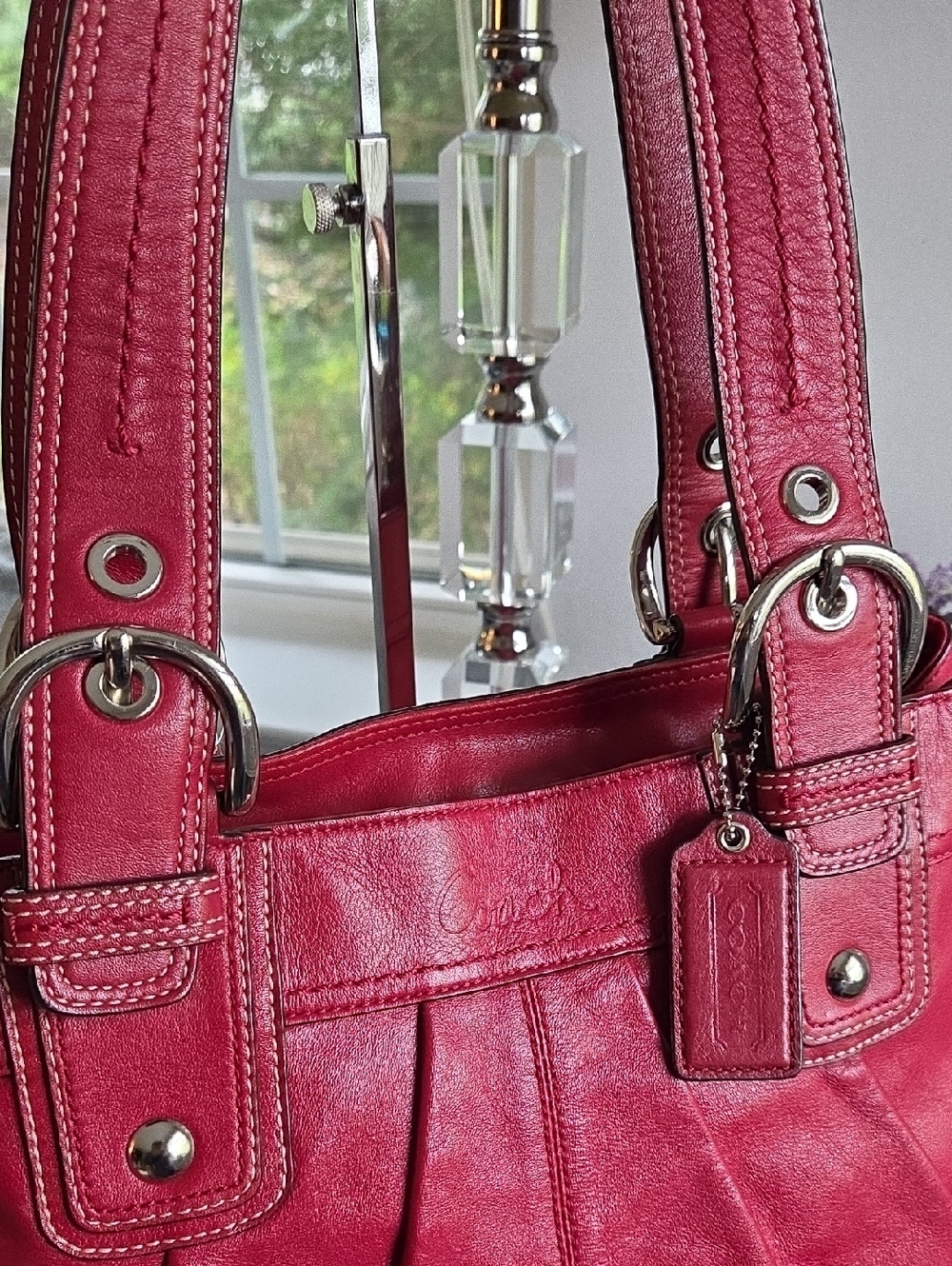 COACH Red Medium SOHO Pleated Leather Shoulder Bag 2006 - Picture 7 of 15